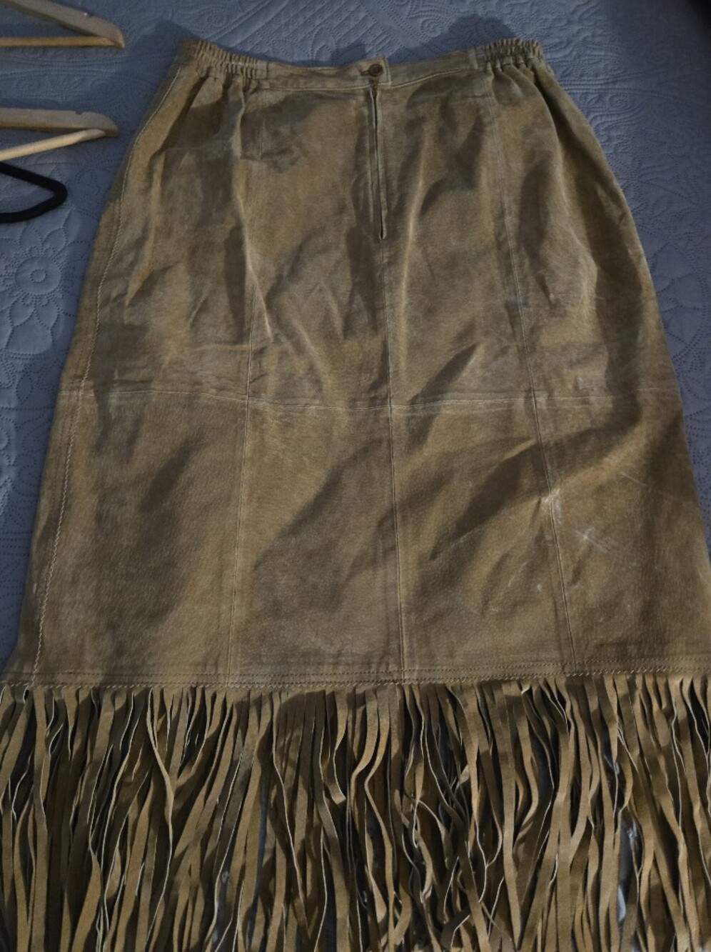 Vintage Via Accenti 100% Leather Fringed Suede Pencil Skirt - Size H2 Or Large - Picture 2 of 4